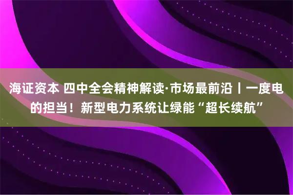 海证资本 四中全会精神解读·市场最前沿丨一度电的担当！新型电力系统让绿能“超长续航”